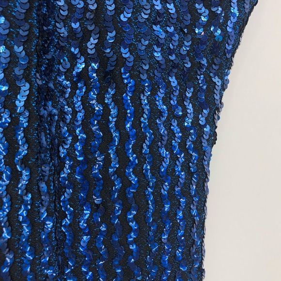 80’s Vintage Cobalt Sequin Zigzag Cap Sleeve V Back Bodycon Dress - Picture 4 of 11